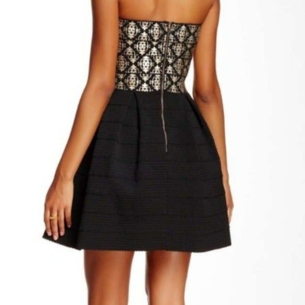 NWOT Soieblu Small Black Gold Embellished Strapless Dress Party Short Fit Flare - Picture 5 of 8